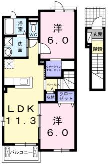 ラバン・ドールI(2LDK/2階)の間取り写真