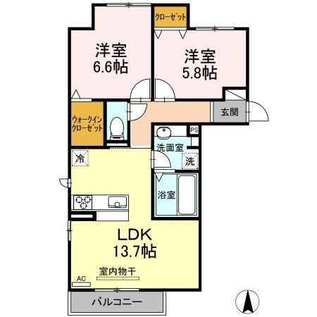 シンディパレス/ハートンD ハートンD(2LDK/2階)の間取り写真