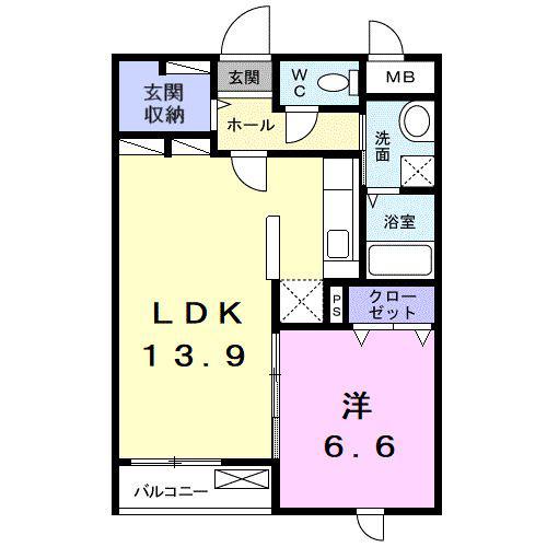 サニーブローテ カネサワ(1LDK/1階)の間取り写真