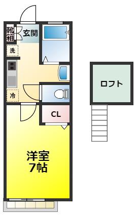 ヴィラ.フィオーレV(1K/2階)の間取り写真