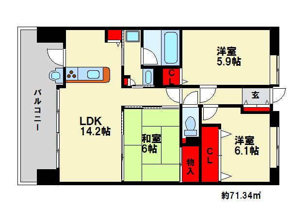 アンピール南福岡駅(3LDK/2階)の間取り写真