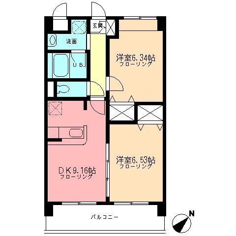 バレル鷺沼(2DK/3階)の間取り写真