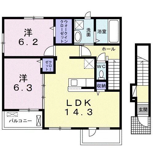 カーサーエテルノ A(2LDK/2階)の間取り写真