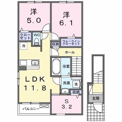 カレント レジデンス 下増田II(2LDK/2階)の間取り写真