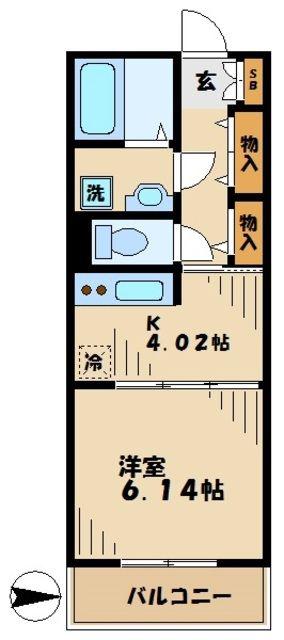 ロイヤルパーク多摩川1(1DK/4階)の間取り写真