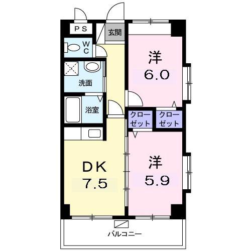 サンリットスクエア(2DK/3階)の間取り写真
