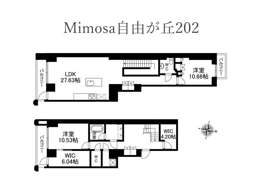 MIMOSA自由が丘(2LDK/2階)の間取り写真