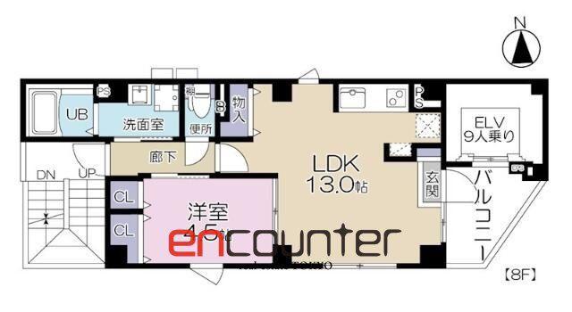 LAND DEN舟町(1LDK/8階)の間取り写真