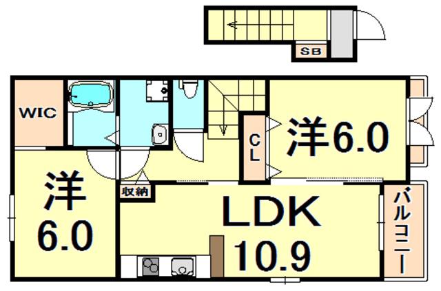 イル フィラートⅠ(2LDK/2階)の間取り写真