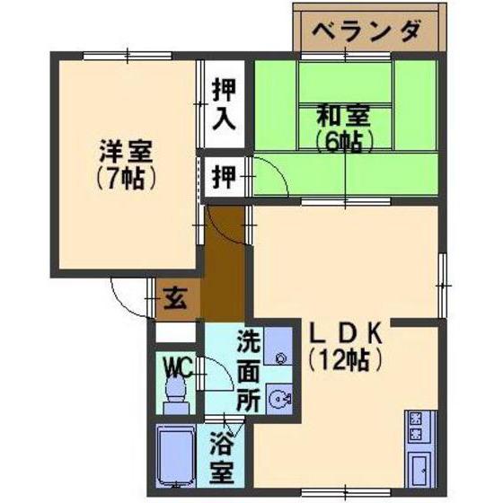 フレグランスIII(2LDK/1階)の間取り写真