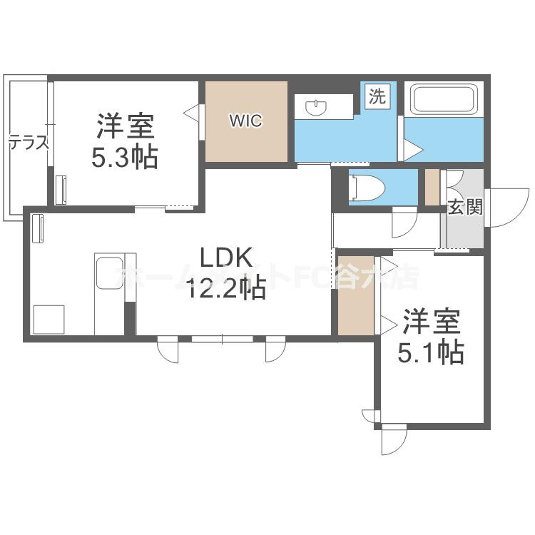 ビヨンド福島(2LDK/1階)の間取り写真