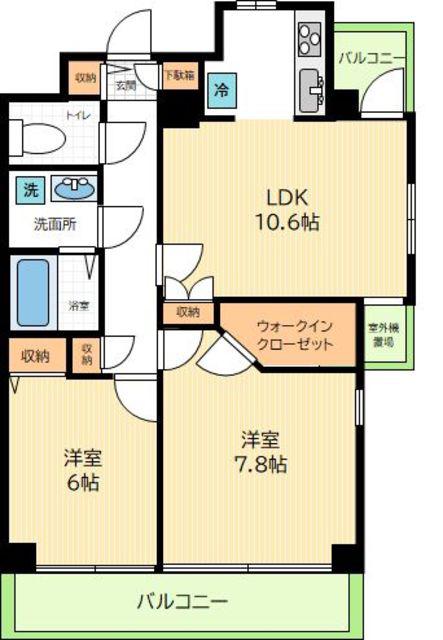 テクノプラザ下北沢(2LDK/4階)の間取り写真
