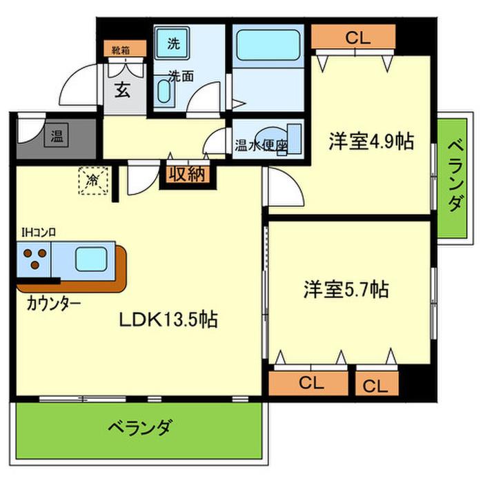 CRYSTA荒牧(2LDK/4階)の間取り写真