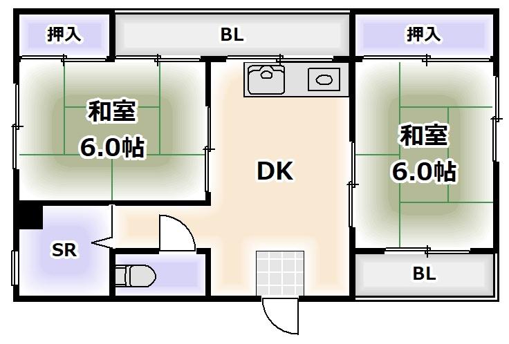 アイデアルビル(2DK/2階)の間取り写真