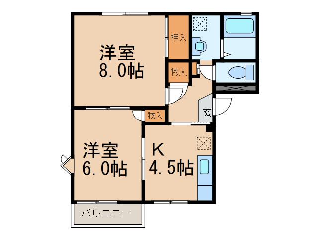 アーバンフラワーハイツ B(2K/2階)の間取り写真