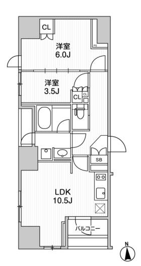 ザ・ライオンズフォーシア町屋(2LDK/14階)の間取り写真