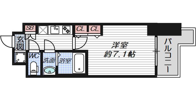レジュールアッシュ梅田レジデンス(1K/3階)の間取り写真