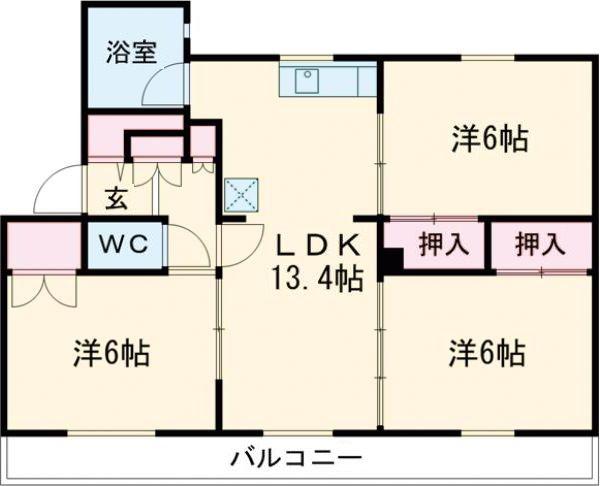 ヴィラナリー苫小牧II2号棟(3LDK/3階)の間取り写真