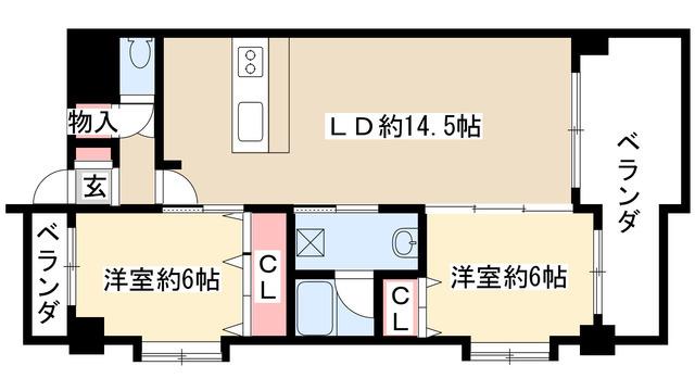 HILL PALACE IKAI(2LDK/9階)の間取り写真
