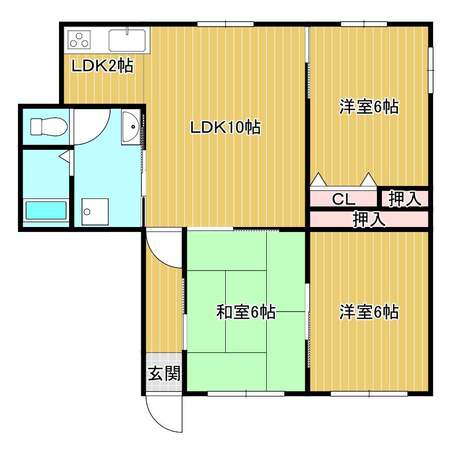 オーエイビル(3LDK/1階)の間取り写真