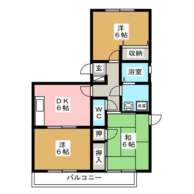 シェルブール二番街(3DK/2階)の間取り写真
