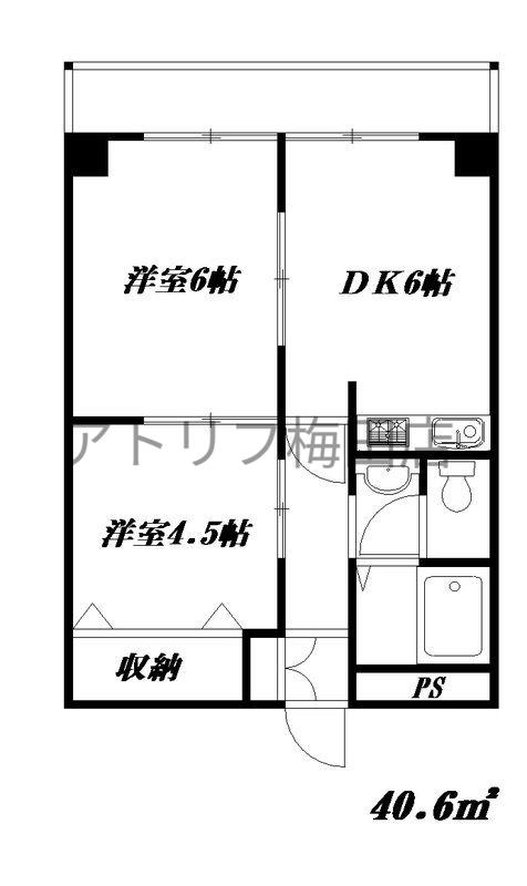 ジオナ天神橋(2DK/9階)の間取り写真