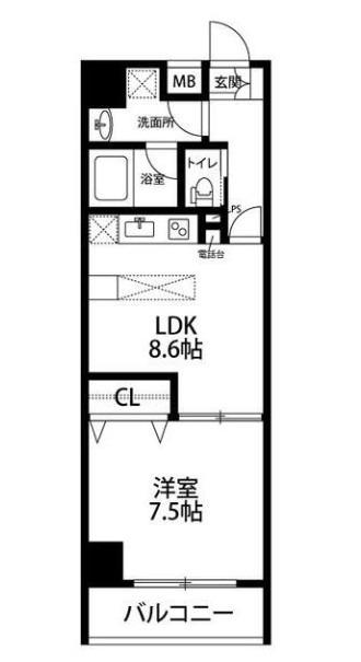 サニープレイス(1LDK/4階)の間取り写真