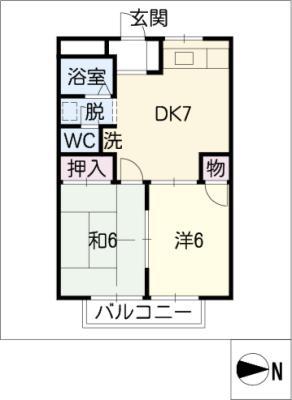 サンハイツ宮脇(2DK/1階)の間取り写真
