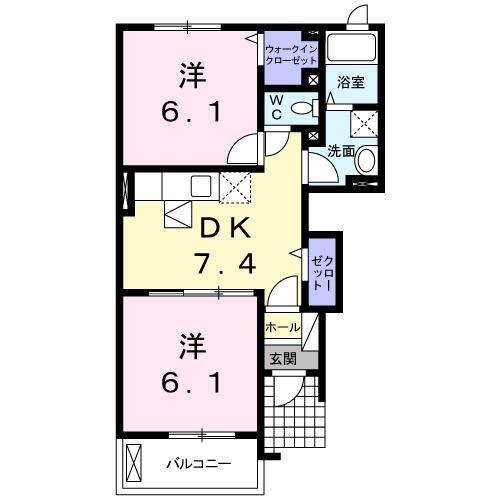 ヌーベルソレイユB(2DK/1階)の間取り写真