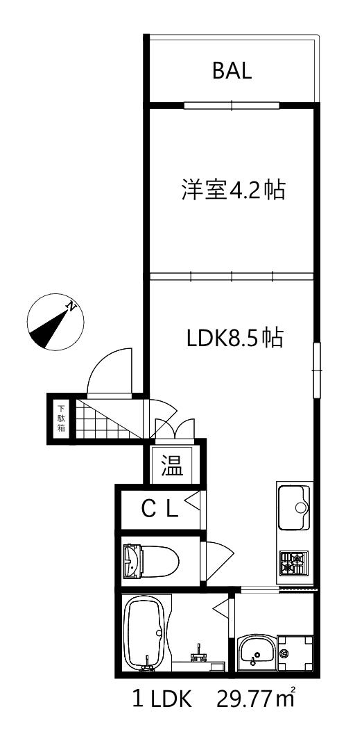 エフアセシアアベンシス(1LDK/1階)の間取り写真