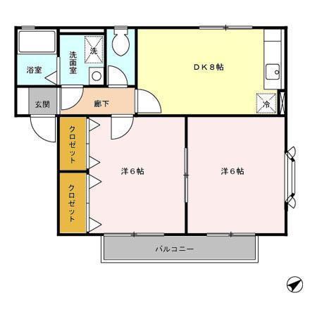 クレッセントツバメA(2DK/2階)の間取り写真