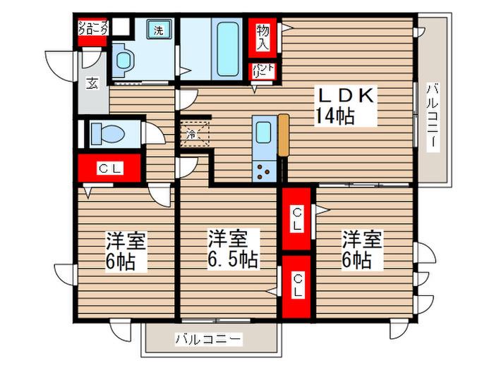 シャーロットハウス(3LDK/1階)の間取り写真
