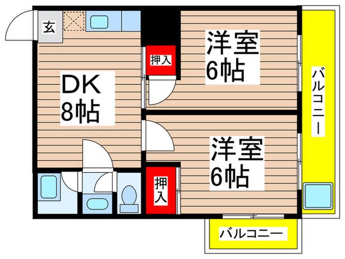 ファミール千代田(2DK/4階)の間取り写真