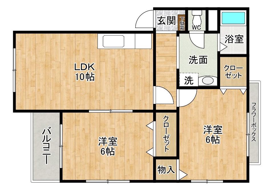 シャトーK葛原(2LDK/3階)の間取り写真