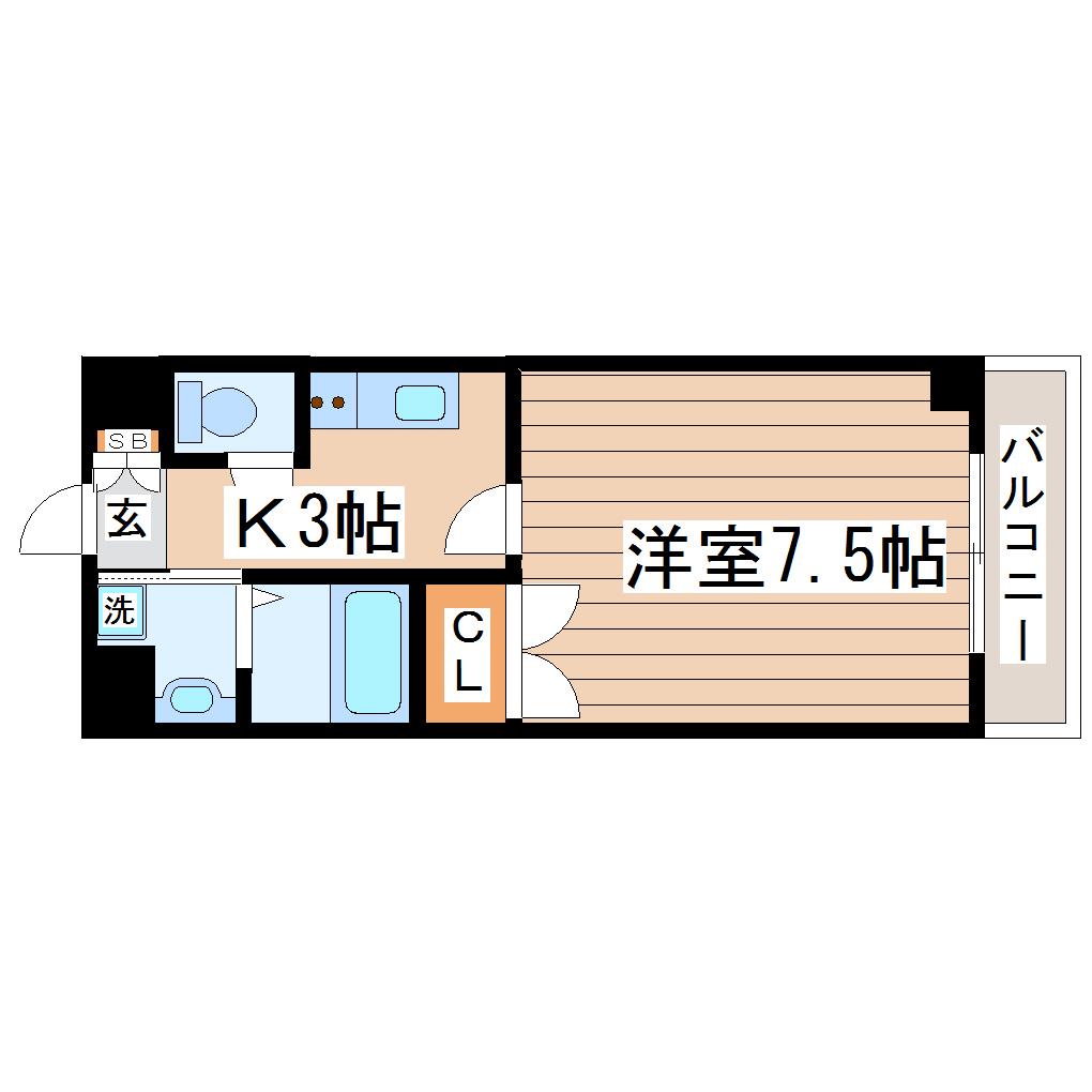 ブランシェ泉中央(1K/4階)の間取り写真