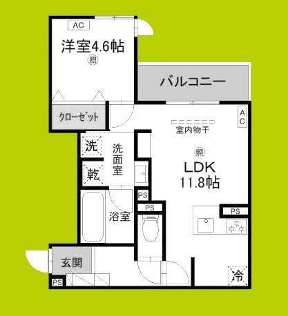 メゾンルル赤川(1LDK/2階)の間取り写真
