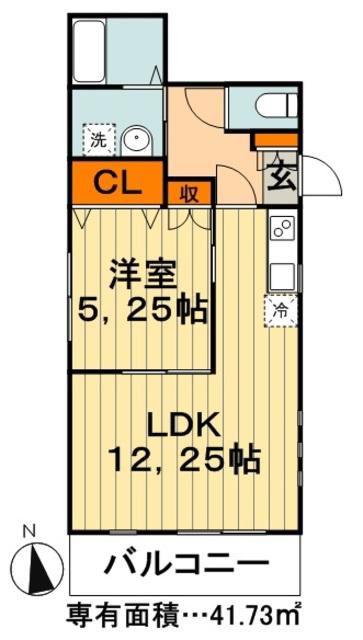 ロワール山手(1LDK/1階)の間取り写真