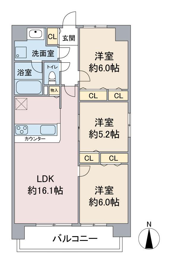 グランヒルズ猫洞(3LDK/5階)の間取り写真