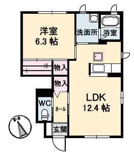 サンライズ丸山(1LDK/1階)の間取り写真