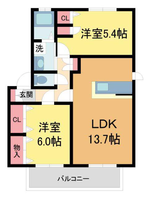 リーブラ東多田III(2LDK/2階)の間取り写真