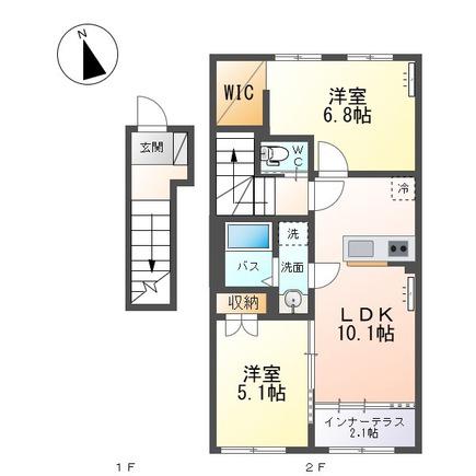 天童市駅西4丁目アパート(2LDK/2階)の間取り写真