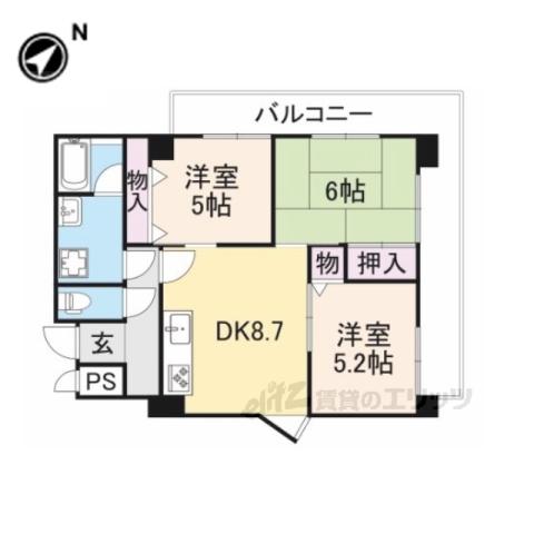 シャンティー西大寺(3DK/6階)の間取り写真