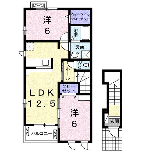 アンソレイユA(2LDK/2階)の間取り写真