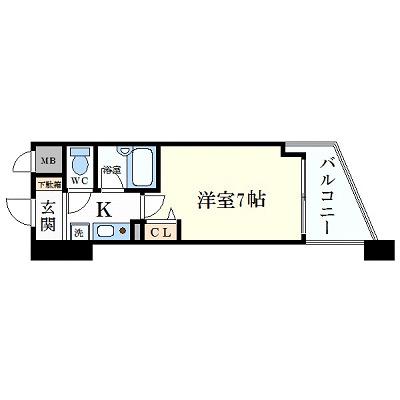 エスリード同心第2(1K/4階)の間取り写真