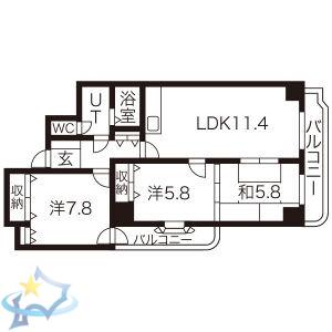 サンシャイン円山(3LDK/5階)の間取り写真