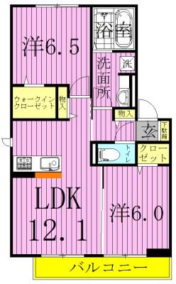 クラレット B棟(2LDK/2階)の間取り写真