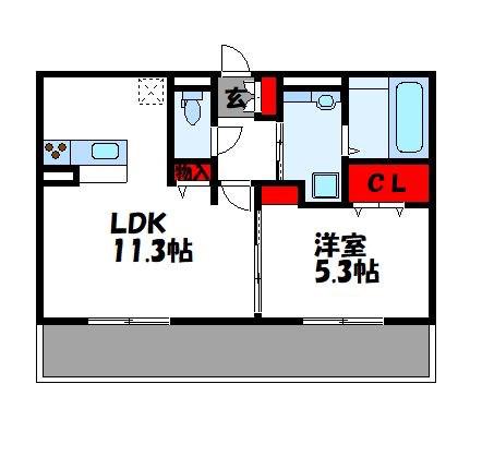 ディアコート(1LDK/2階)の間取り写真
