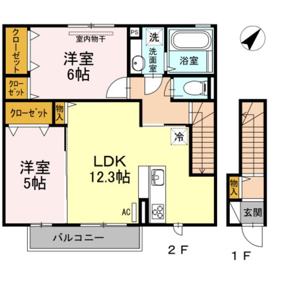 エルベ南幸(2LDK/2階)の間取り写真