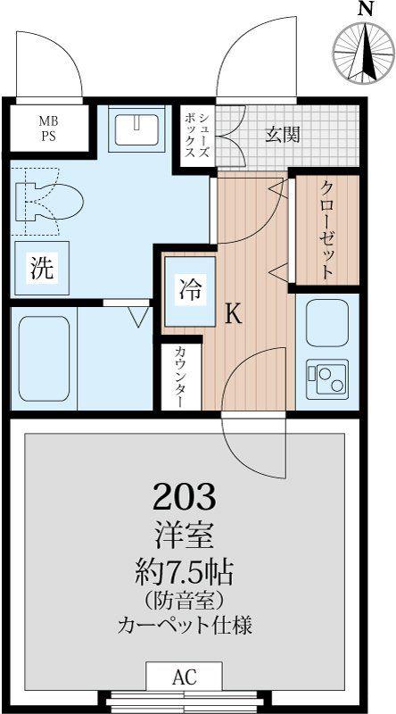 ラシクラス西落合(1K/1階)の間取り写真