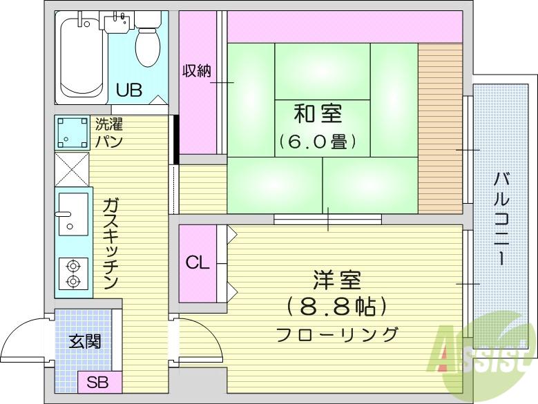 グリーンハイツコーポ(2DK/4階)の間取り写真